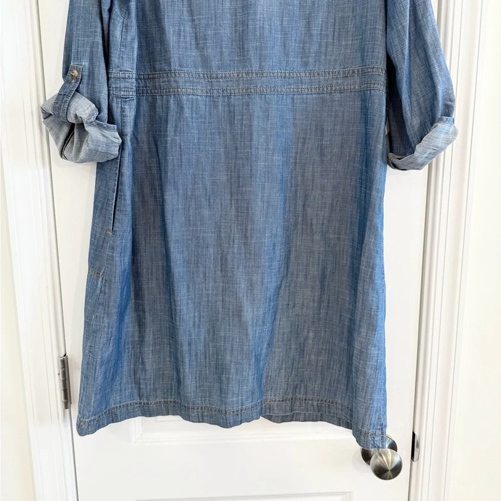 J. Jill Denim Chambray Dress Rolled Sleeve Size M - Picture 10 of 11